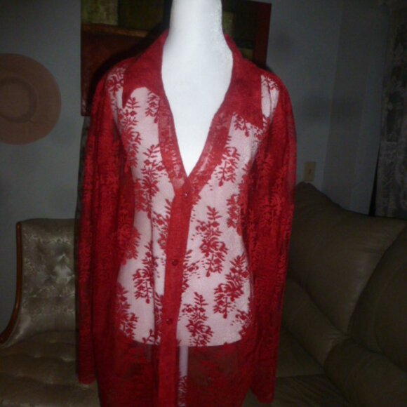 Plus Size Vintage Lace Button-Down Tunic Top –Estimated 22W–24W (2X) - Picture 2 of 8